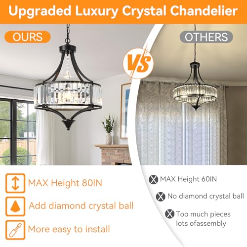 DFJL Black Farmhouse Chandelier Rustic Pendant Light Crystal Chandeliers Antique Hanging Light Fixture for Living Room Bedroom Foyer Kitchen Island Entryway 16" W — view 4