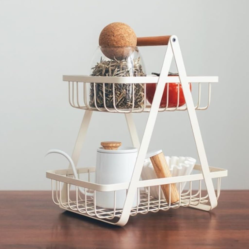 Fruitmand Met 2 Lagen, Multifunctionele Fruitschaal For Op Het Aanrecht, Groenterek For In De Keuken, Grote Fruitschaal For Op Tafel, Brood- En Snacktafelorganizer(Large