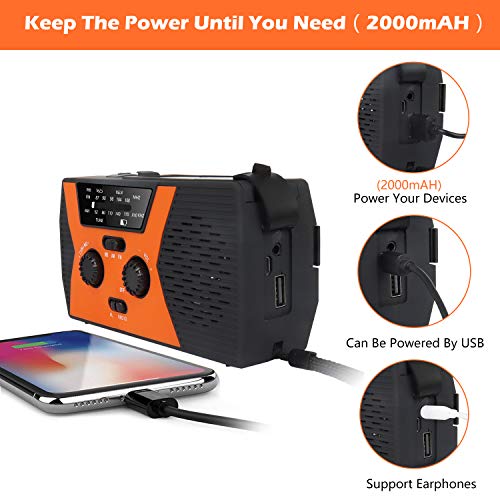 2020 Upgraded Emergency Solar Hand Crank Radio, RegeMoudal Hand Crank AM/FM/NOAA Weather Radio with Flashlight, Reading Lamp, 2000mAh Power Bank,USB Cell Phone Charger and SOS Alarm - Thumbnail 3