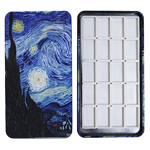 FCLUB Watercolor Tins Palette Paint Case with 20Pcs Full Pans Carrying Magnetic Stripe on The Bottom - Starry Night by Vincent Van Gosh