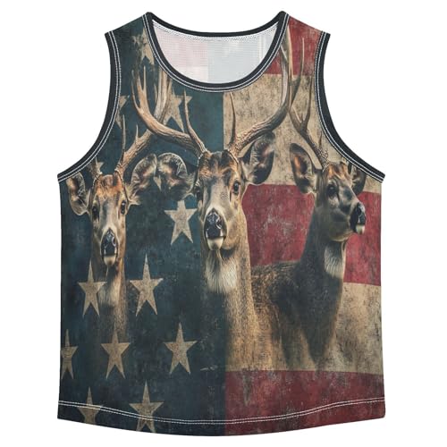 Boys Tank Top Shirts Deer American Flag Animal Sleeveless T-Shirts Crew Neck for Kids Clothing Children