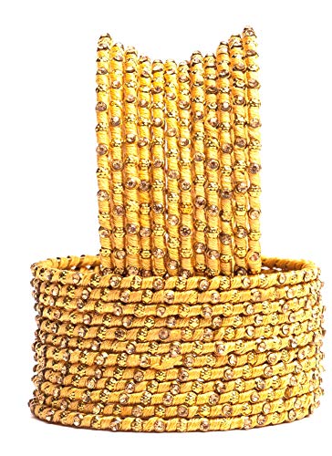 Image of Swara Creations Multicolored Metal bangles /kada Set wrapped in Silk Thread & golden dots for Women & Girls (24 Pcs)