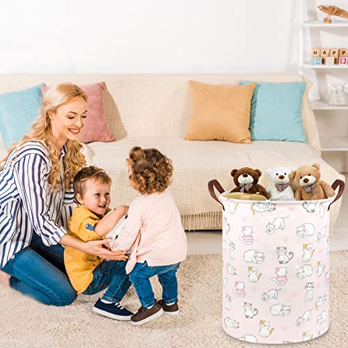 Image of Pink Hamper,Cat Laundry Basket,Canvas Fabric Collapsible Cute Storage Baskets with Handles,Pink Clothes Hamper,Kids Toy Storage Basket,Toy Organizer,Cat Room Decor(Pink Cat)