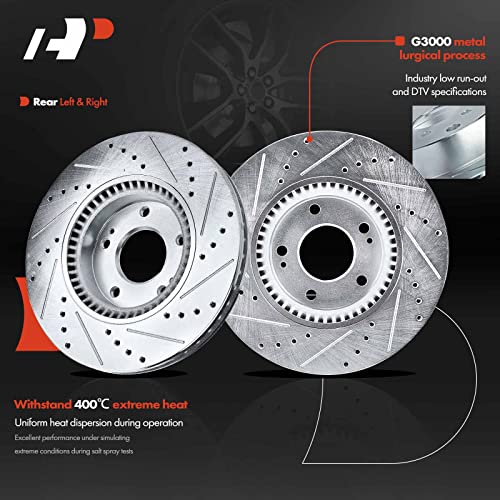 A-Premium 11.81 inch(300 mm) Front Drilled and Slotted Disc Brake Rotors + Ceramic Pads Kit Compatible with Select Hyundai and Kia Models - Optima 2011-2016, Sonata 2011-2015, 6-PC Set by A-premium - Image 5
