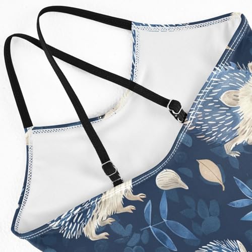 Girls Swimwear Summer one Piece Swimsuit Cute Hedgehog Animal Blue Bathing Suit with Adjustable Straps 3-10 Years3