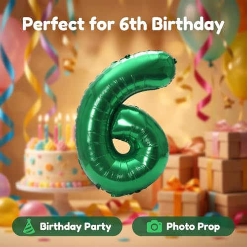 Image of YPSelected 32 Inch Large Foil Helium Number Balloon Birthday Wedding Party 0-9 (Green, 6)