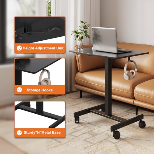 Image of 18.9 * 25.6 inch Mobile Standing Desk,T Shaped Pneumatic Adjustable Height Stand Up Desk,with Lockable Wheels,Ergonomic Standing Side Table for Home Office Work Computer Workstation Black+Gray