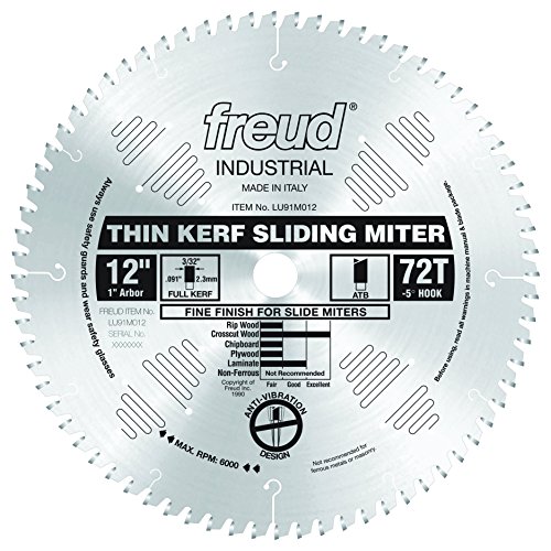 Freud LU91M012: 12' x 72T Thin Kerf Sliding Compound Miter Saw Blade