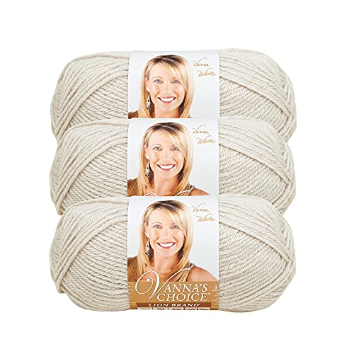 Image of Lion Brand Yarn, Vanna's Choice Crochet Yarn, Linen, Off White, 3 Pack | Everyday Basic Worsted Weight Acrylic Knit & Crochet Fiber for Blankets, Bags, Sweaters, Hats, Scarves