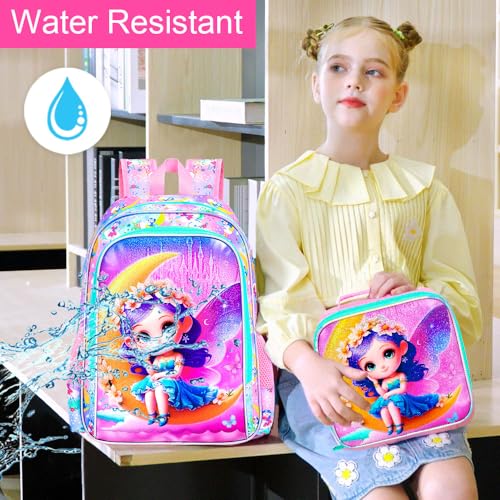 Image of AGSDON 3PCS Girl Backpacks for Elementary Kids Backpack School with Lunch Box, 16 inch Bookbag for Girls 3 in 1 Set for Water Resistant