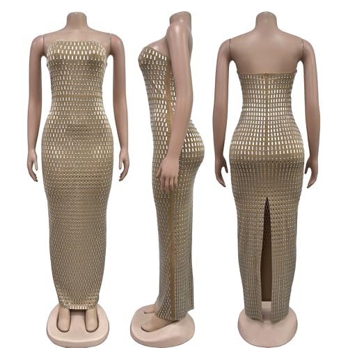 Image of PORRCEY Women's Sexy Elegant Rhinestone Sleeveless Party Club Night Hot Drilling Clubwear Evening Dresses