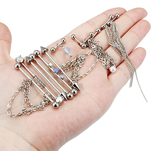 Vqoxaggi 14G Chain Industrial Earrings Stainless Steel Industrial Piercing Jewelry Double Helix Piercing Earrings For Women Men #TOP2