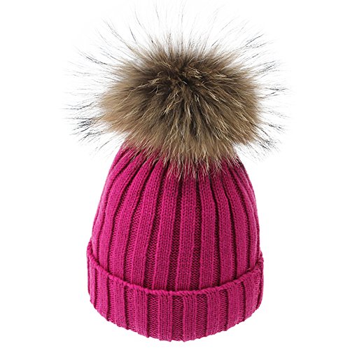 Merryshop Unisex Cuffed Knit Ball Top Beanie Hat Cap (Hot Pink) Merryshop Unisex Cuffed Knit Ball Top Beanie Hat Cap (Hot Pink)