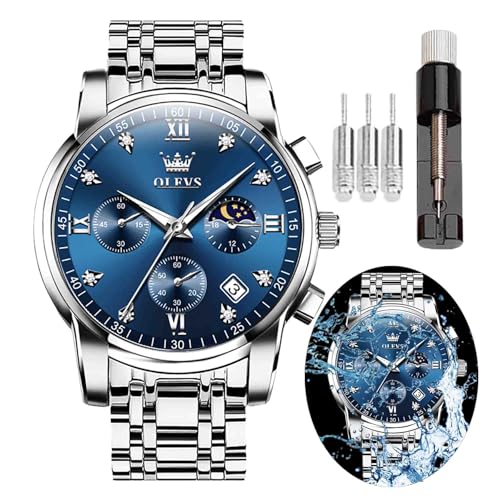Image of OLEVS Men's Analog Watch Multi Color Business Stainless Steel Waterproof Luminous Quartz Watch Luxury Leisure Date Simulation Original Bowl Watch (In-2858- Multicolor White ?)