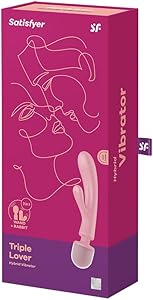 Satisfyer, vibrador, 2 en 1, 'Triple Lover', 24 cm, 3 motores controlables por separado, resistente al agua (IPX7), modo susurro, silicona respetuosa con el cuerpo, color:rosado