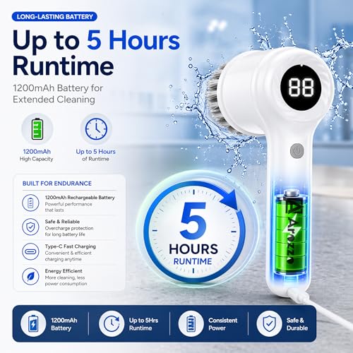Image of 5 in 1 Electric Spin Scrubber | Magic Multifunctional Cleaner with 5 Head | 2-Speed |Upto 5 Hrs Working use for Kitchen Tiles, Carpet, Sink, Basin | 6 Month Warranty