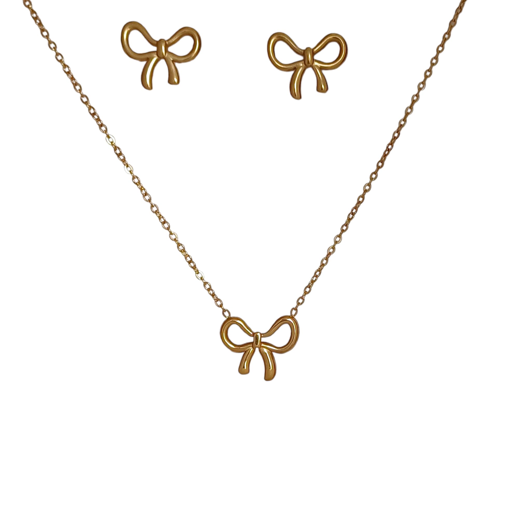 JEWILLEY Bow-Knot Anti-Tarnish Gold-Plated Chain Necklace Set with Earrings | Stainless Steel Waterproof Bow Necklace Earring | Neckpiece Set Gift for Women and Girls (B0DCSPM3Z7) Amazon Price History, Amazon Price Tracker