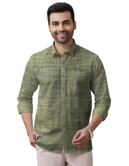Image of Men's Khaadhi Cotton Long Sleeves Jharna Striped Collar Neck Regular Casaul Shirt