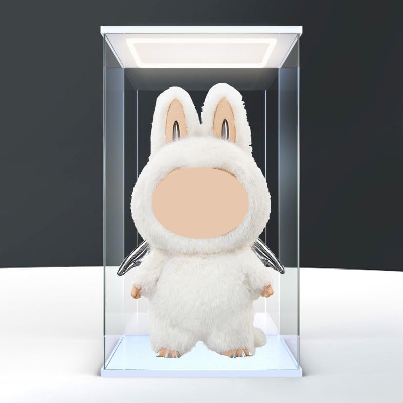 DuvinDD Acrylic Display Case with LED light for Labubu the Monster Zimomo Angel in Clouds I Found You Dolls,Clear Acrylic Display Box for Collectibles Dustproof Protection Showcase(35x30x60cm,White)