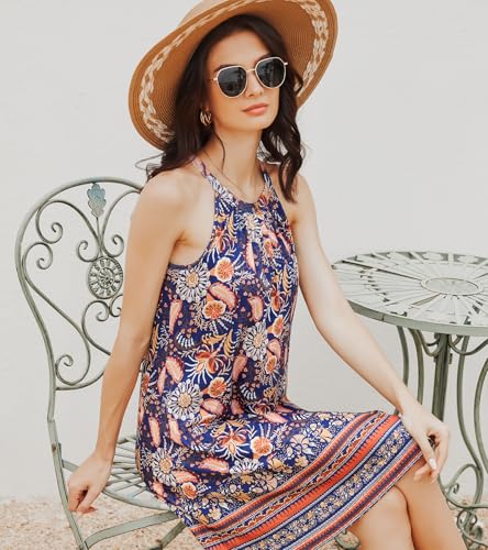 Image of ANYFITTING Summer Dress with Built in Bra Casual Beach Sundress Flowy Halter Mini Short Dresses for Women 2026
