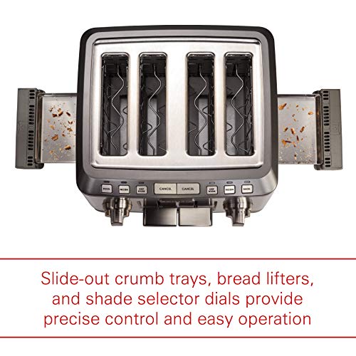 Wolf Gourmet 4-Slice Extra-Wide Slot Toaster with Shade Selector, Bagel and Defrost Settings, Silver Knobs with Black Knob Accessories, Stainless Steel (WGTR124SR)