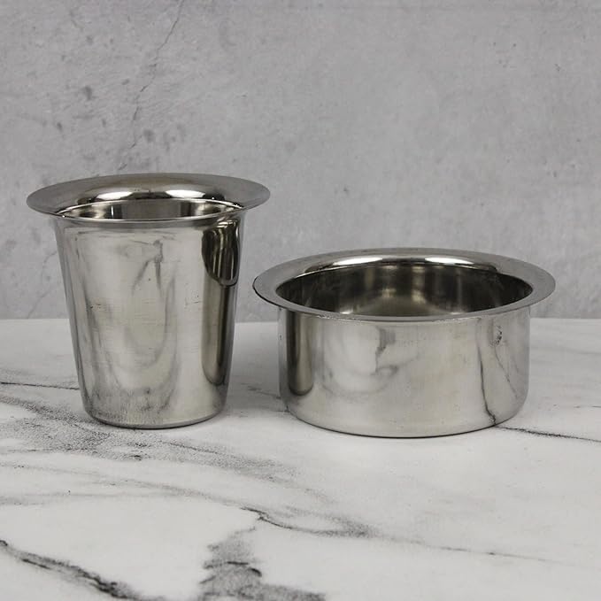 RASAKRAFT Stainless Steel Coffee Cup and Dabra | Dabara | Tumbler Set, Madrasi Filter Coffee Set, Kumbakonam Coffee Dabara Set- Stainless Steel Dabra Set (120ML) (Pack of 2)