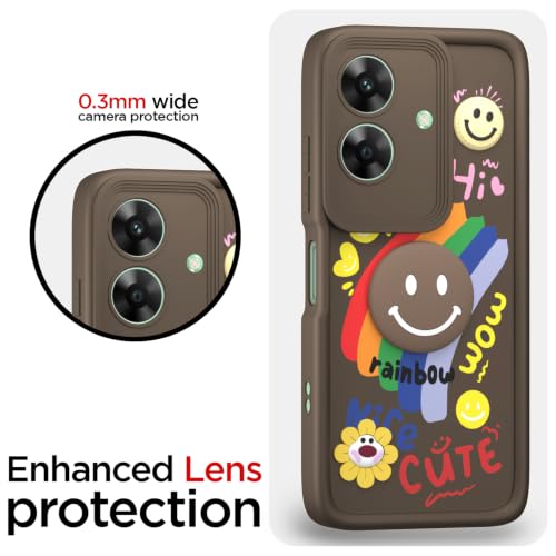 Image of Pikkme Back Cover for Realme Narzo N61 / Realme C61 4G | Soft Silicone| Cute Rainbow Smile & 3D Cartoon Flower Design | Shockproof Raised Camera Protection Bumper Case (Brown)