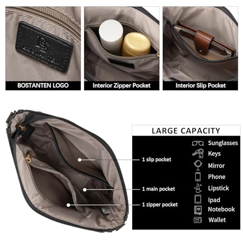 Image of BOSTANTEN Crossbody Bags for Women Trendy Vegan Leather Hobo Purses Shoulder Handbags Wide Shoulder Strap