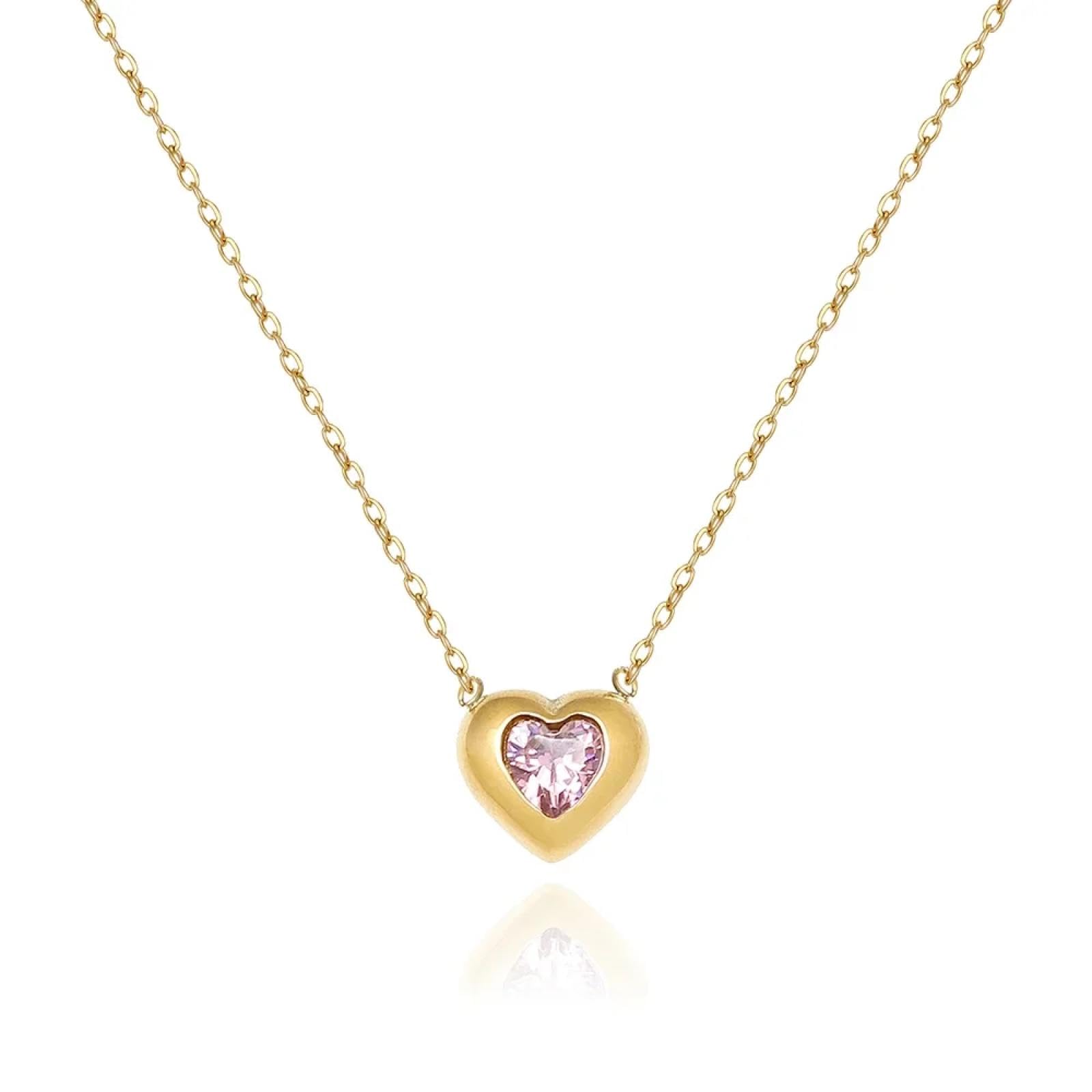 Mini collana con ciondolo a forma di cuore, rosa, grazioso, da donna, gioiello per amore