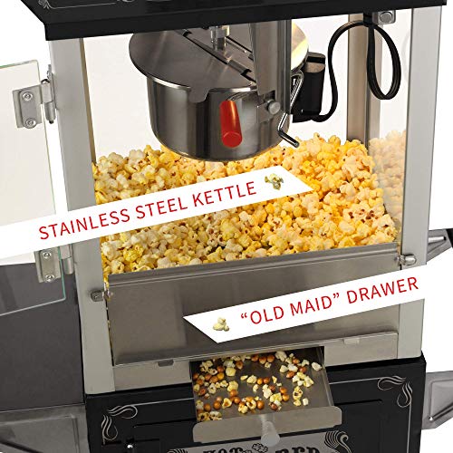 Image of Funtime Sideshow Style 8oz. Black & Gold Hot Oil Popcorn Machine with Cart and Starter Kit
