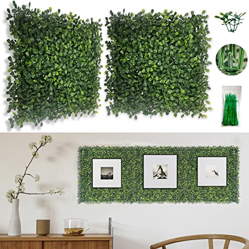 Bybeton Artificial Boxwood Grass Wall Panels - 10'x 10' (10Pcs) Faux Green Panels for Interior Backdrop - Garden - Indoor Outdoor Plants Decor