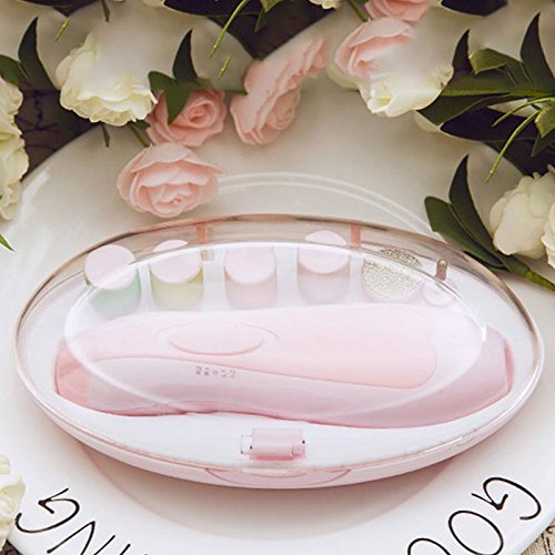 Miniatura 6 de TOOGOO - Lima de uñas para bebé con cortaúñas, luz LED y 10 cabezales de molienda (rosa), Rosado