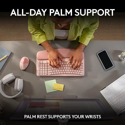 Logitech Wave Keys Wireless Ergonomic Keyboard with Cushioned Palm Rest, Comfortable Natural Typing, Easy-Switch, Bluetooth, Logi Bolt Receiver, for Multi-OS, Windows/Mac - Rose by Logitech - Image 4