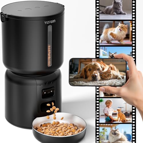 Automatic Cat Feeder with Camera, 4L Automatic Pet Feeder, Dual Power Supply, Programmable Cat Food Dispenser with 2MP Night Vision & Two-Way Audio for Cats and Small Dogs, Black