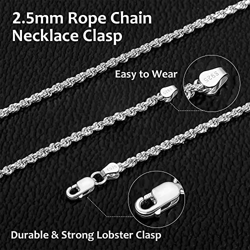 Glijwele Sterling Silver Chain For Men, Silver Chain For Men 2.5Mm Mens Silver Chain Sterling Silver Chain Rope Chain Necklace For Men Sterling Silver Chains For Men 26 Inch #TOP4