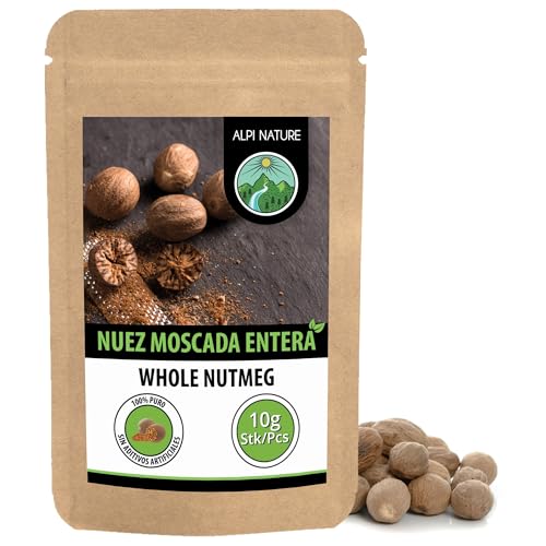 Alpi Nature Nuez Moscada Entera 10 pzas., Nuez Moscada para Hornear, Vino Caliente y Ponche de Huevo