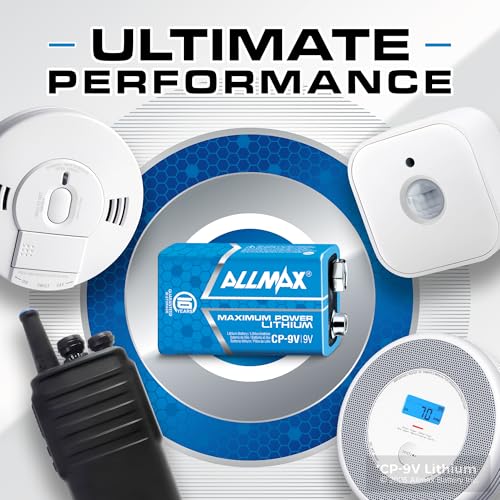 Image of Allmax 9V Maximum Power Lithium Batteries (4 Count) - 9 Volt | 10-Year Shelf Life • Perfect for Smoke Detectors • Leakproof • Longest Lasting • Ultimate Performance