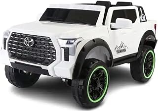 سيارة ركوب تويوتا تندرا للأطفال، سيارة كهربائية بيضاء مع عجلات خضراء، شاحنة تعمل بالبطارية 12 فولت للأطفال