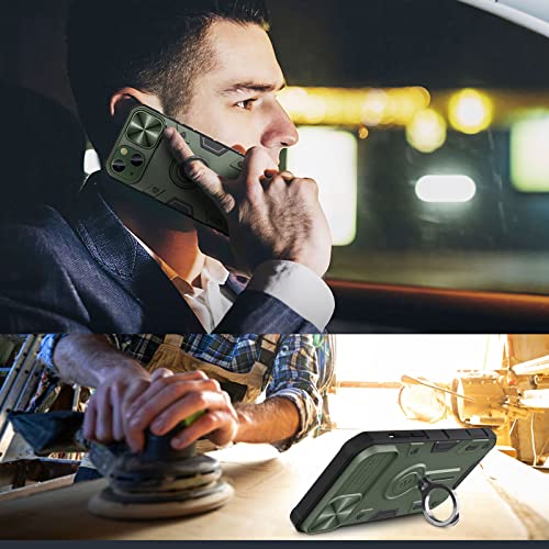 Image of CloudValley Compatible with iPhone 13 Case with Camera Cover & Stand, Slide Lens Protection and Built in 360 Rotatable Ring Holder, Soft Edge Bumper Protective Cases, Green