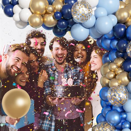Image of Ouddy Life 156Pcs Navy Blue and Gold Balloon Garland Arch Kit, Royal Blue White Metallic Gold Confetti Mixed Sizes Balloons for Baby Shower Wedding Birthday Anniversary Graduation Party Decorations