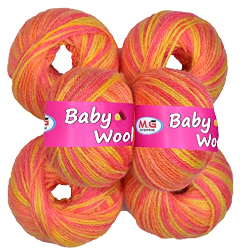 Image of M.G ENTERPRISE 100% Acrylic Wool Multi Orange (12 pc) Baby Wool 4 ply Wool Ball Hand Knitting Wool /Art Craft Soft Fingering Crochet Hook Yarn, Needle Knitting Yarn Thread Dyed