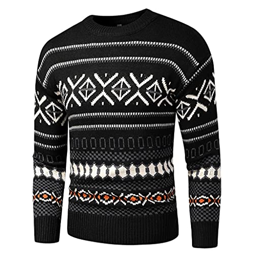 Autumn Vintage Acrylic Warm Sweater Pullovers Men Winter O-Neck Thick Check Pattern Sweater
