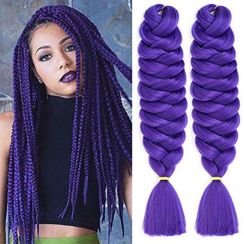 2 Pack Jumbo Braid Purple Braiding Hair Extensions Afro Box Braids Crochet Hair Synthetic Fiber Hair 165g/pack 84inch(2pack purple)