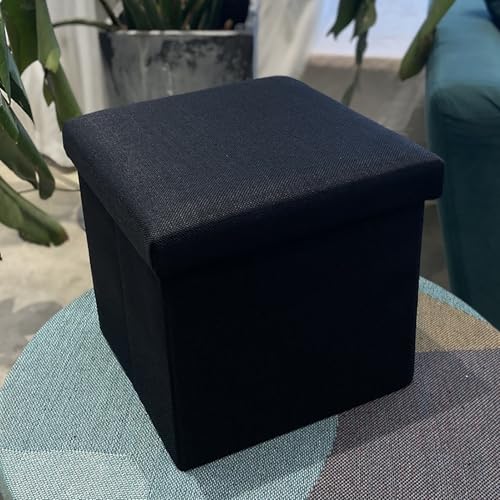 Siège repose-pieds avec coffre de rangement cube en lin - 7