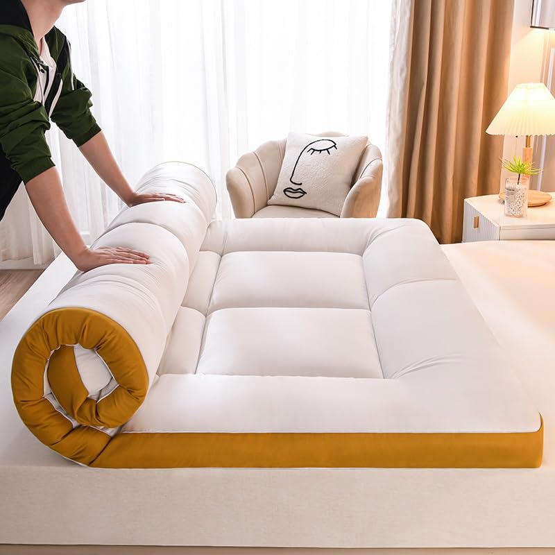 Colchón de futón japonés grueso mejorado, almohadilla de dormir plegable portátil para camas de invitados, dormitorios, camping y caravanas, solución cómoda y que ahorra espacio
