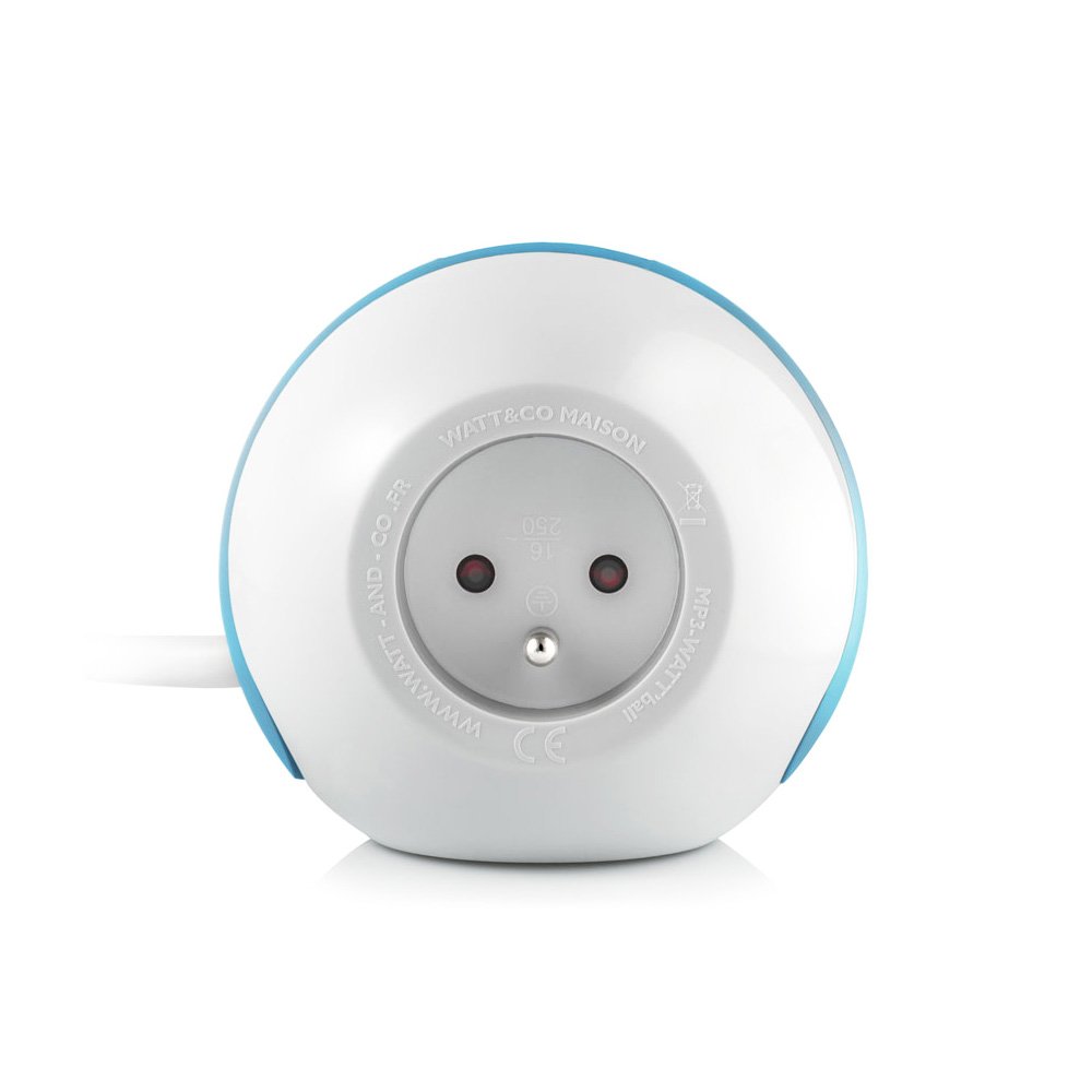 Watt & Co MP-WATTBALL02 Multiprise 1 x 16A + 1 x 6A + USB 2,1 mA Bleu WCO_WATTBALL02