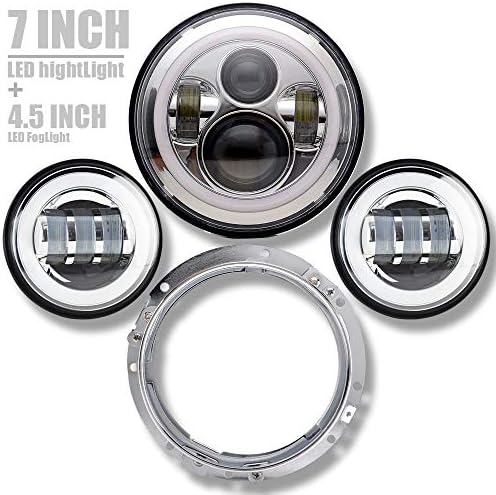 Chrome Motorcycle 7"DOT LED Headlight For Harley Davidson Road King Road Glide Street Glide Electra Glide Ultra Limited Softail With 4-1/2 LED Passing Lamps Fog Lights And Bracket Mounting Ring