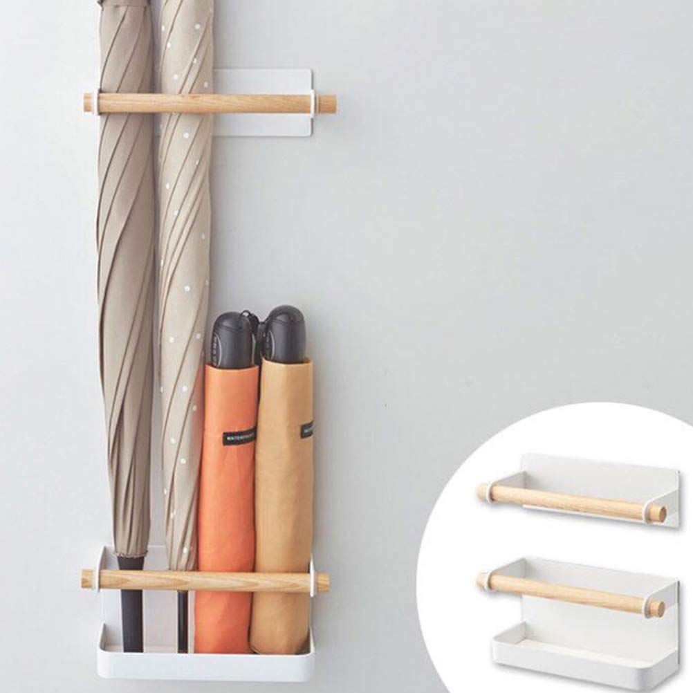 Ymiko Umbrella Holder for Entryway, Self Adhesive Umbrella Rack Stand Indoor Entryway Magnetic Paste Holder Fixed Over The Door Wall and Closet (White)