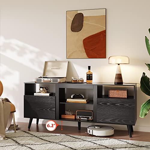 Image of WLIVE Mid-Century TV Stand for TVs Up to 65 inch, Storage Cabinet, Black