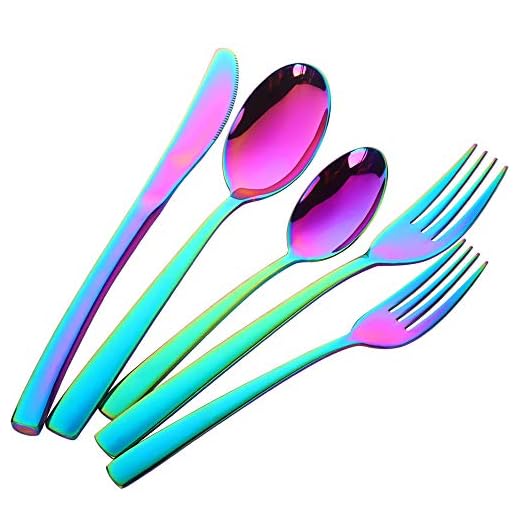 Buyer Star 20-Pieces Flatware Set, Rainbow Silverware Stainless Steel Reusable Wedding Dinnerware Cutlery Set (rainbow)